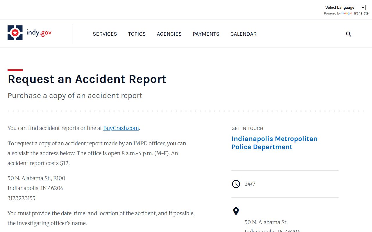 Indianapolis recent arrests IMPD accident report request page