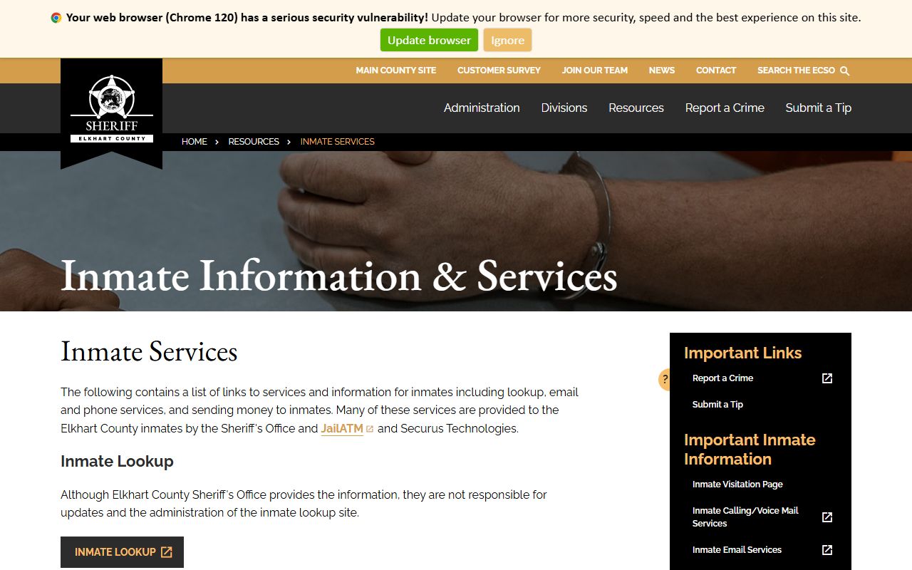 elkhart county recent arrests inmate services resources page