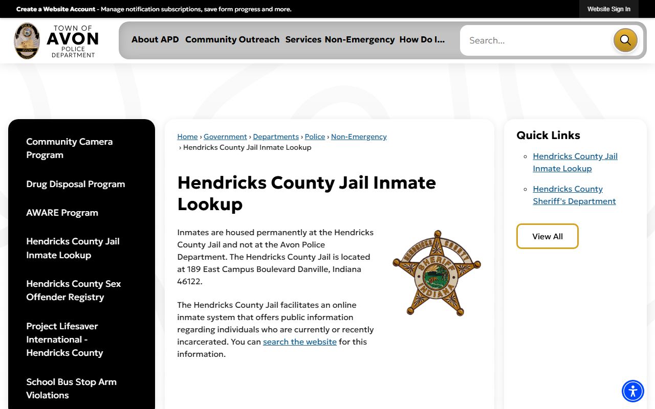 Hendricks County Jail inmate lookup system for recent arrests
