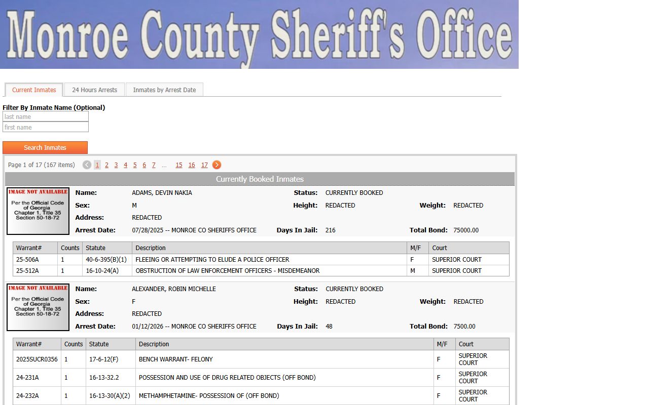 monroe county recent arrests interopweb inmate search portal