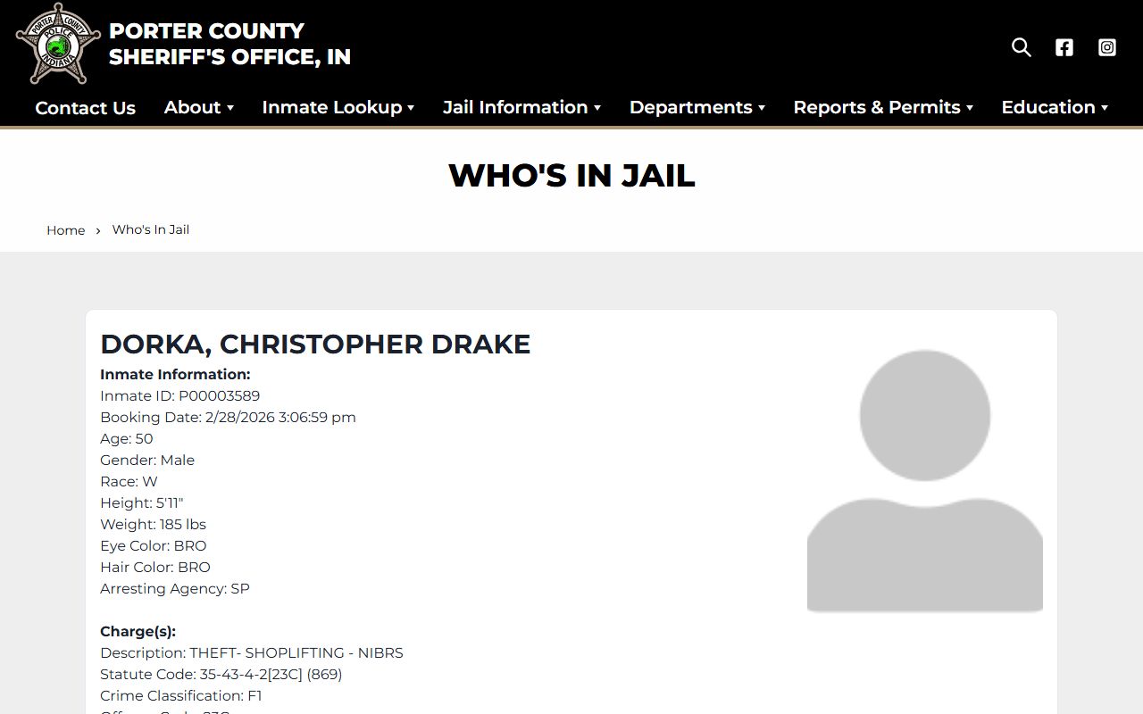 porter county recent arrests whos in jail sheriff search portal valparaiso indiana
