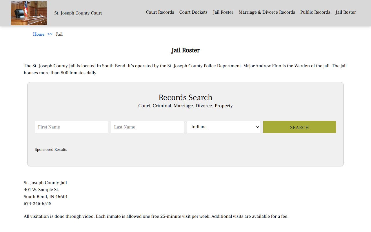 St. Joseph County jail roster through the county court website