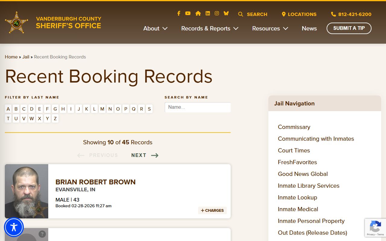 vanderburgh county recent arrests sheriff recent bookings page