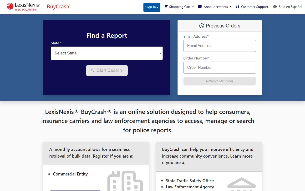 BuyCrash accident report portal used by Indiana law enforcement agencies